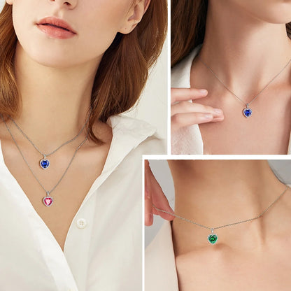 May Birthstone Necklace Women Green Heart Necklace Emerald Crystal CZ 925 Sterling Silver Pendant Jewelry Birthday Mother'S Day Gift Juwaliy